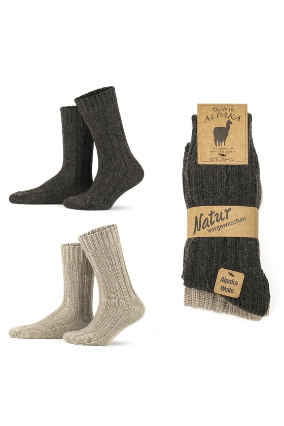 Alpaca Wool Socks For Men and Women | Extra Thick Warm Crew Socks | 2 Pairs | Model: 3094