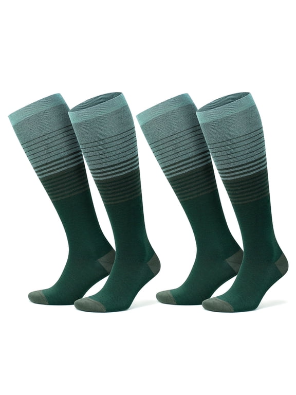 Bamboo Green Knee High Compression Socks For Women and Men | 2 Pairs | Model: 3590