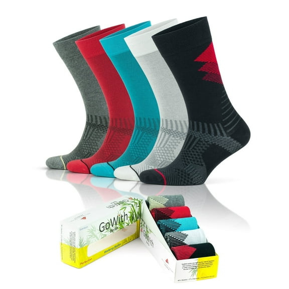 GoWith Bamboo Novelty Dress Socks For Men | Colorful Seamless Crew Socks | 5 Pairs | Model: 3562