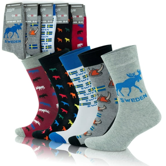 GoWith Cotton Funny Crew Socks For Men | Funky Patterned Socks | 5 Pairs | Model: 3513