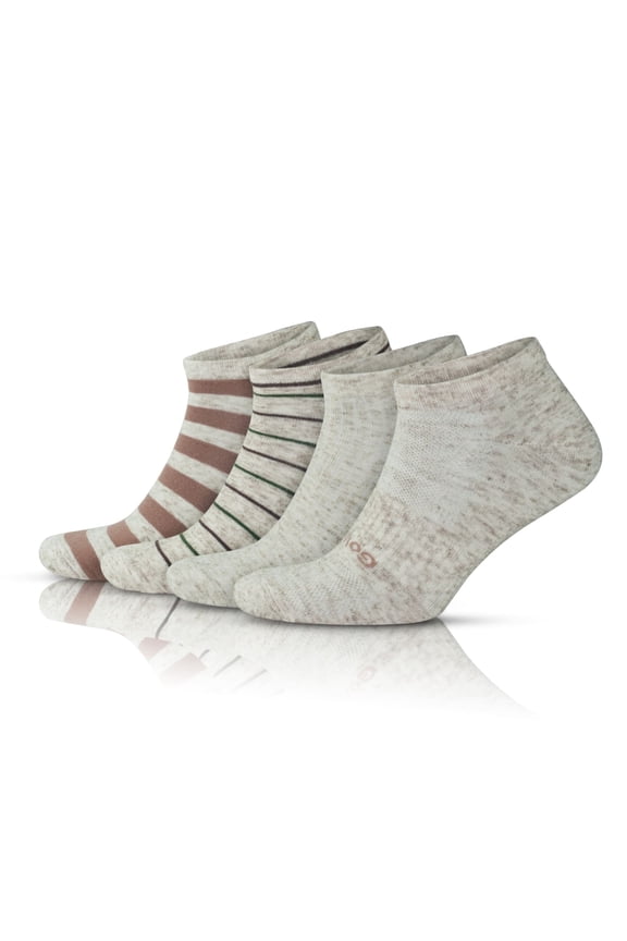 Cotton Low-Cut Socks For Men | Striped Ecru Thin Linen Socks | 4 Pairs | Model: 3149
