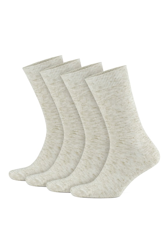 Cotton Socks for Men | Linen Cotton Blend Thin Crew Socks | 4 Pairs | Model: 3023