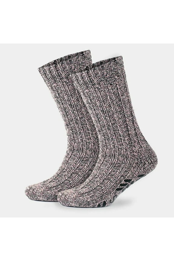 Merino Wool Grip Socks For Men | Pink No-Slip Socks | 2 Pairs | Model: 6043