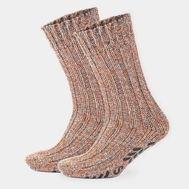 GoWith Merino Wool Grip Socks For Women | Orange No-Slip Socks | 2 Pairs | Model: 2043