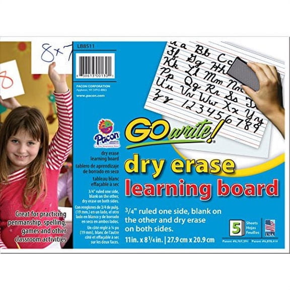 GoWrite Dry Erase Learning Sheets 3/4 x 3/8 x 1/4 Ruled 11 x 8-1/4 5 Sheets White (LB8511)