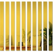 GoXteam 10 Pcs Gold Mirror Wall Stickers Striped Design Mirror Art Tile Decal DIY Self Adhesive Wall Line Border Decals Removable Acrylic Mirror Sheets for Home Decor, 0.8*20 Inch