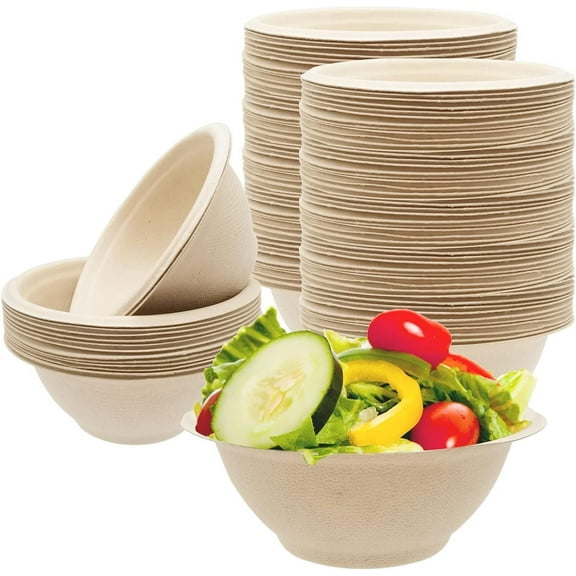 GoXteam 100 Pack 12 oz Disposable Paper Bowls, Compostable Bowls, Natural Bagasse Bowls, Eco-friendly Paper Alternative Bowls for Parties Restaurants Catering