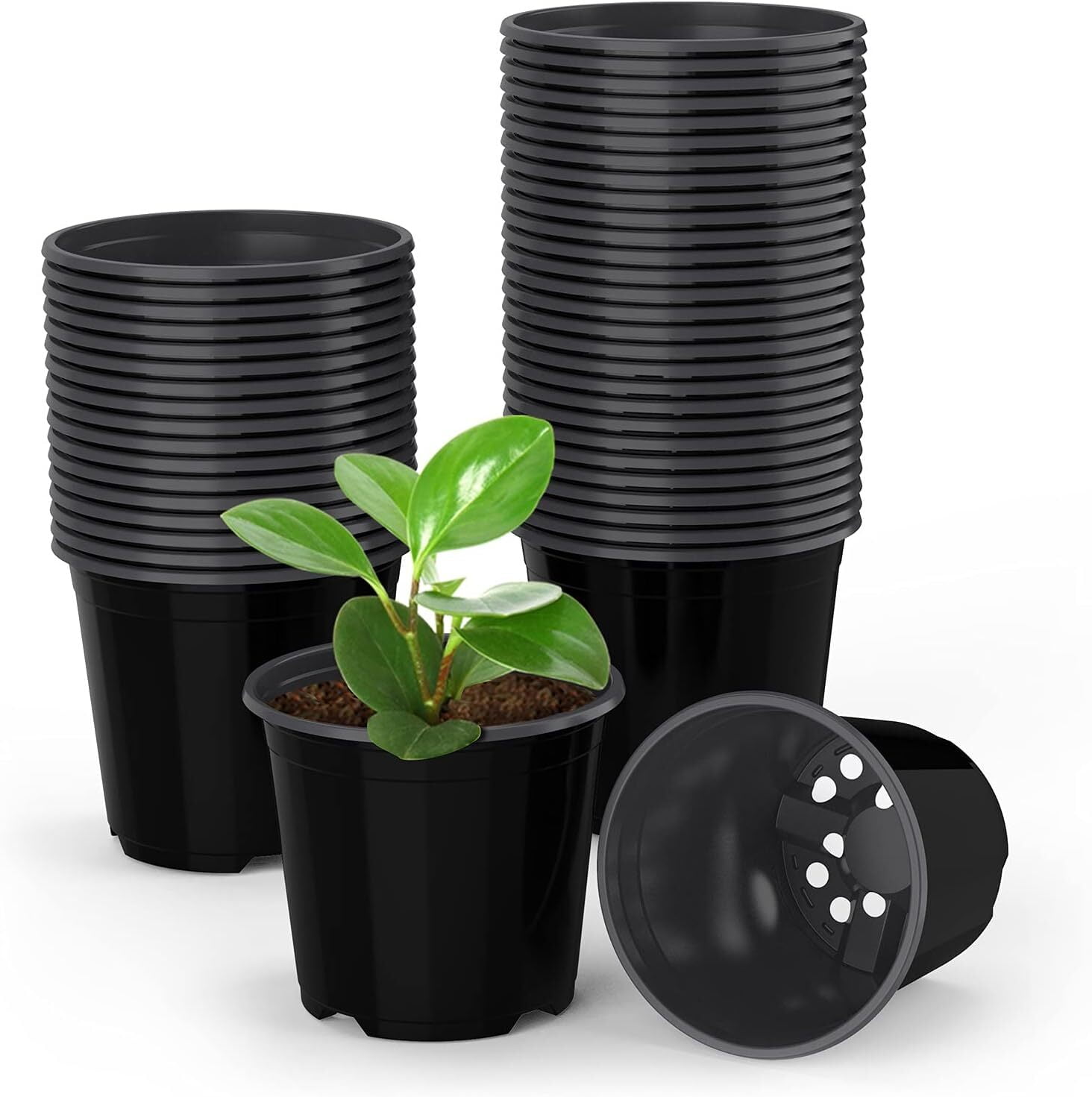 GoXteam 100 Pack Nursery Pots, 4 Inch Black Plants Flower Pots Durable Plastic Planters Indoor Modern Decorative Seed Container Pots for House Plants, Succulent, Flower