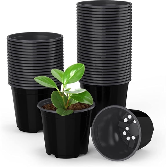 GoXteam 100 Pack Nursery Pots, 6 Inch Black Plants Flower Pots Durable Plastic Planters Indoor Modern Decorative Seed Container Pots for House Plants, Succulent, Flower