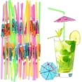 thumbnail image 1 of GoXteam 100 Umbrella Drinking Straws, Hawaiian Beach Cocktail Luau Party Decorations Supplies, 1 of 7