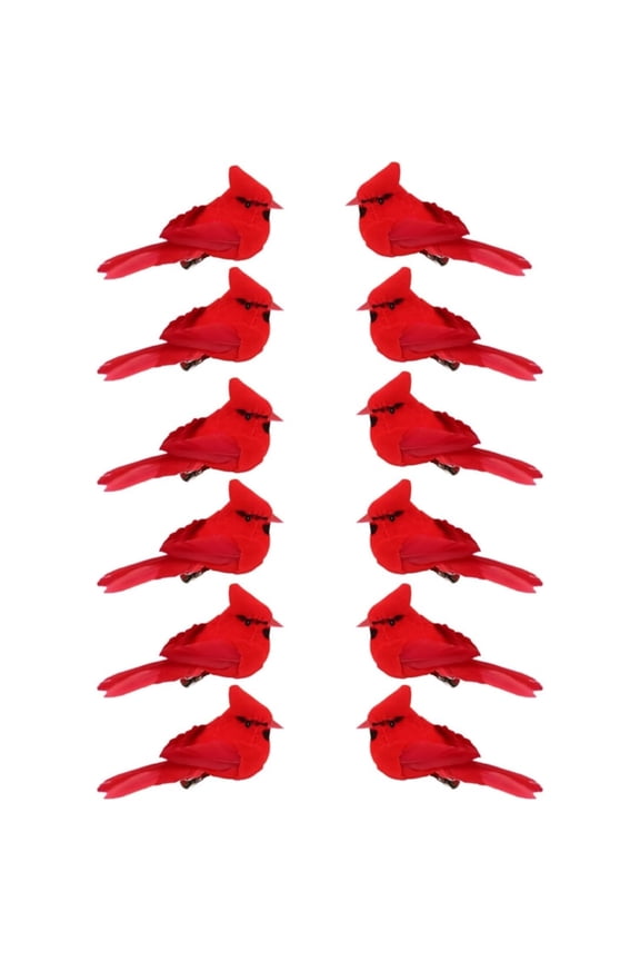 GoXteam 12 Pcs Red Cardinal with Clip on Christmas Tree Ornament Mini Red Feather Fake Birds Decorations Bird Craft Ornament for Christmas Tree Home Outdoor
