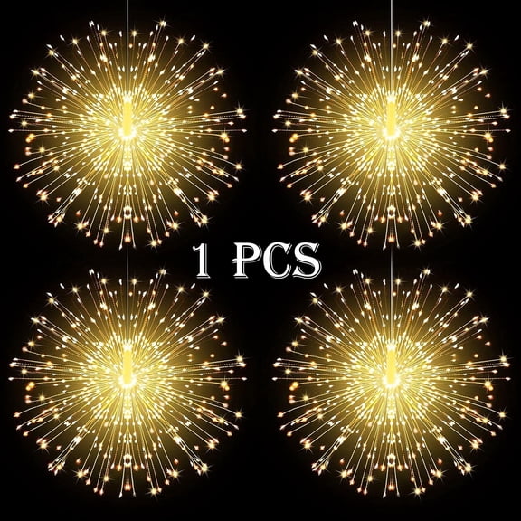 GoXteam 120 LED Firework Lights, 8 Modes Dimmable Remote Control Waterproof Hanging Fairy Light, Wedding Decorative Hanging Lights for Party Patio Garden Decoration (Warm White)