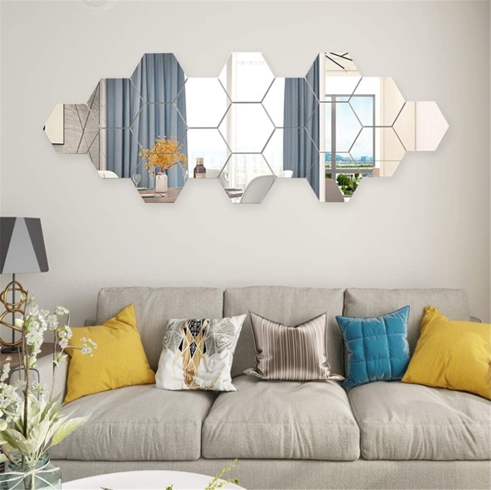 GoXteam 12PCS Mirror Art DIY Home Decorative 3D Hexagonal Acrylic
