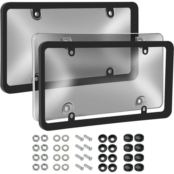 GoXteam 2 Pack Clear Gray License Plate Covers, Unbreakable Car Tag Protectors with 4 Holes, Rust-Proof Transparent Shields, Easy Installation, Universal Fit for Standard Plates