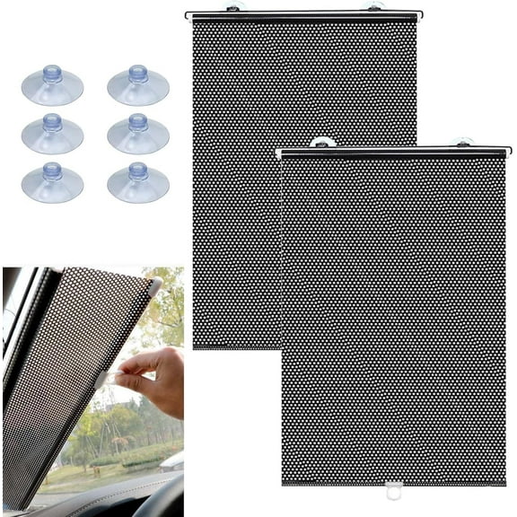 GoXteam 2 Pack Retractable Car Roller Sunshade for Side Window to Blocks Harmful Sun Glare and Heat, Universal Fits Most Cars, Trucks, SUVs, Vans or RVs, 16" x 24"