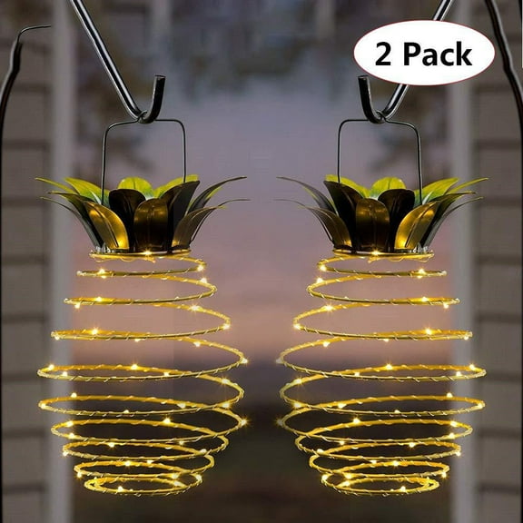 GoXteam 2 Pack Solar String Lights Outdoor, Solar Power Patio Pineapple Lights with 60 LED Bulbs for Porch, Garden, Yard, Market, Bistro
