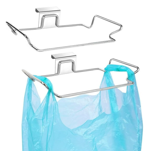 GoXteam 2 Pcs Stainless Steel Trash Bag Holder for Kitchen Cabinet Door and Cupboards, Portable Under Sink Bag Holder for Plastic Bathroom Camper Picnics