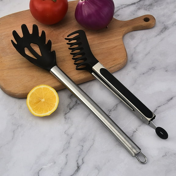 GoXteam 2 Pieces Pasta Fork Large Spaghetti Spoons Set, 13 Inch Stainless Steel Spoon Server Noodle Spoon and 10 Inch Food Serving Tong for Christmas Kitchen Cooking Baking Tools
