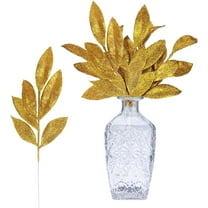 GoXteam 20Pcs Christmas Glitter Leaves Bay Leaves Spray 13" Artificial Bay Leaf Picks Sprays Giltter Stems for Christmas Tree DIY Xmas Wreath Garland Home Decor, Gold