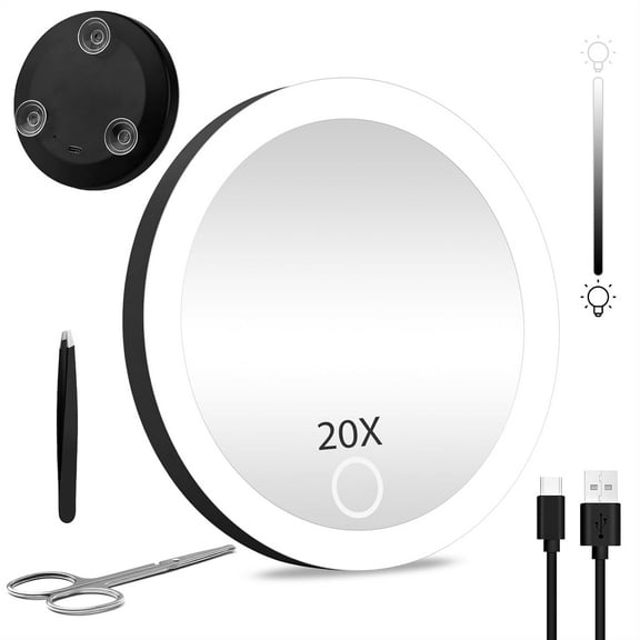 GoXteam 20X Magnifying Mirror with Lights, 4" Makeup Magnifying Mirror, High Magnifying Mirror, Travel Magnifying Mirror with Lights 20X, Portable LED Magnified Mirror with 3 Suction Cups