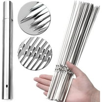 GoXteam 20pack Stainless Steel BBQ Skewers  Storage Tube Flat Barbecue Skewer for Grilling Reusable Metal Needle Sticks for Shish Kebob