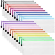 GoXteam 20pcs Mesh Zipper Pouch Bags, Board Game Storage Zipper Bags for Organizing, Plastic Zipper Pouch in Random 10 Colors for Organizing and Sticky Labels for School Home Office (9.4 x 4.2inch)