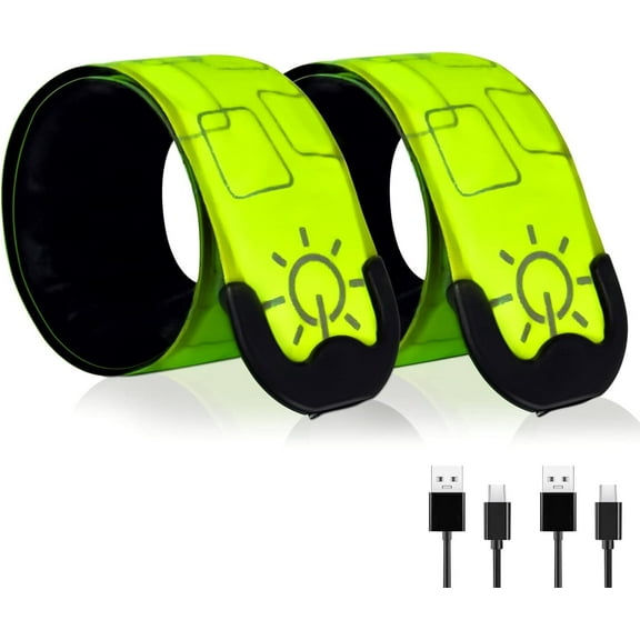GoXteam 2PCS LED Light Up Slap Wristband for Running Night Safety, Glow in The Dark Slap Bracelets Arm Band Reflective Strips for Cycling Walking Concert Camping Party