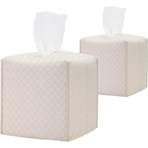 GoXteam 2Pack Square Tissue Box Cover - Aesthetic Desk Decor for Room, Home & Office - Tissues Cube Boxes Holder