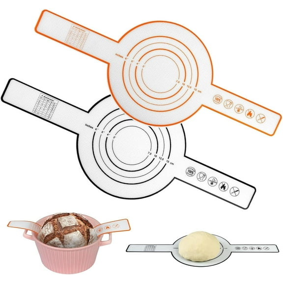 FASTBIRD 2Pcs Silicone Bread Sling Non Stick Silicone Bread Baking Mat with Long Handle Round Bread Sling Heat Resistant Reusable Dutch Oven Liner for Transfer Dough