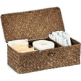 thumbnail image 1 of GoXteam 3 Compartment Hand-Woven Wicker Toilet Paper Storage Bin with Lid, Bathroom Organize Basket for Shelves, Kitchen Cabinets, Pantry, Bathroom, Closets, Khaki, 1 of 7