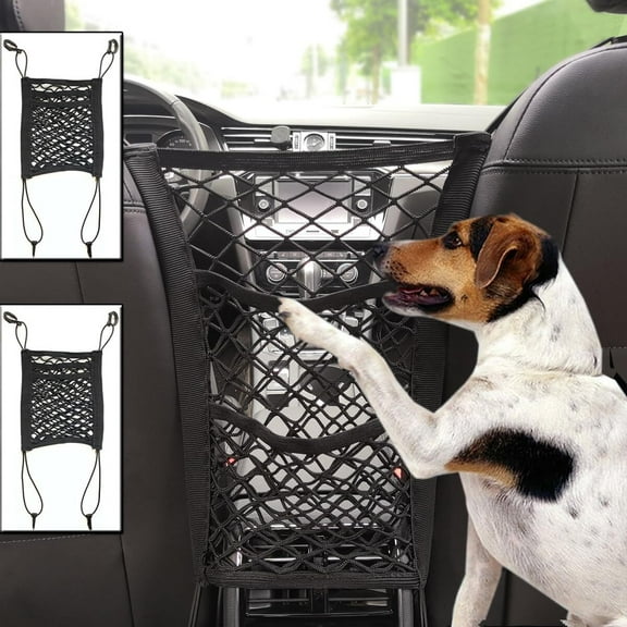 GoXteam 3-Layer Car Mesh Organizer Storage Between Front Seats Kid Dog Pet Net Barrier Car Net Pocket Elastic Tissue Purse Holder Netting for Car, SUV, Van