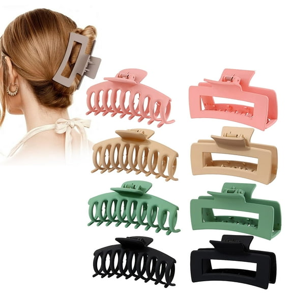 GoXteam 4.3" Large Hair Claw/Clips for Thick Hair, Banana Claw, Non-slip, Rectangular Jaw Big Gifts for Women, Girls, 8 Pack