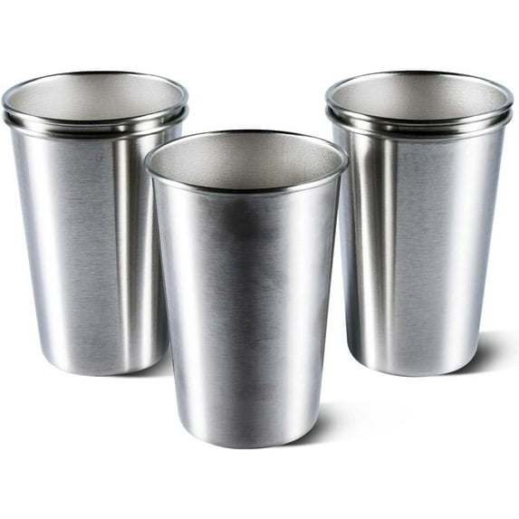 GoXteam 4 Pack 16 oz Stainless Steel Cups Metal Shatterproof Stackable Pint Drinking Cups for Adults or Kids (16 oz/500 ml)