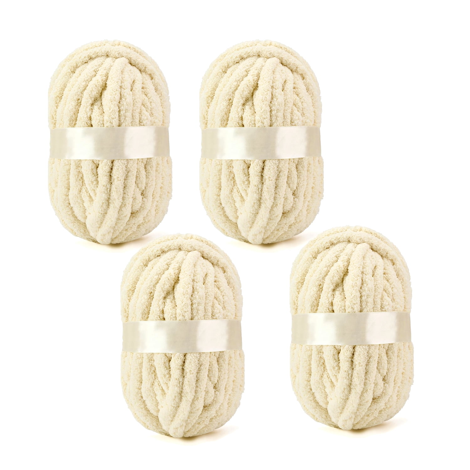 GoXteam 4 Pack Chunky Chenille Yarn for Hand Knitting, Fluffy Soft Big Yarn for Chunky Blanket, Large Thick Arm Knitting Yarn, 27 Yards 25m 8oz 226g Each Skein, Beige