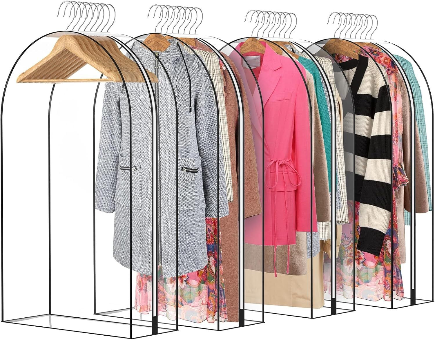 GoXteam 4 Packs 40" Clear Garment Bags for Hanging Clothes, 10" Gusseted Garment Bags for Closet Storage,Clean and tidy Plastic Garment Bags Covers for Coats, Dresses, Jackets