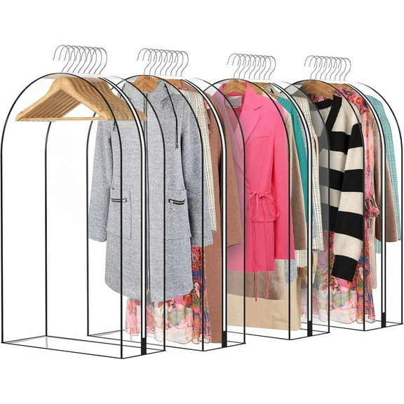 GoXteam 4 Packs 40" Clear Garment Bags for Hanging Clothes, 10" Gusseted Garment Bags for Closet Storage,Clean and tidy Plastic Garment Bags Covers for Coats, Dresses, Jackets