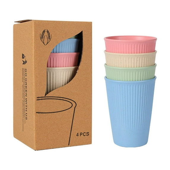 GoXteam 4 Pcs 12oz Wheat Straw Cups, Wheat Straw Cup Unbreakable and Reusable Drinking Cups Eco-Friendly Healthy Tumbler Set for Milk Juice and Water Dishwasher Safe (4 Pcs 12 Oz)