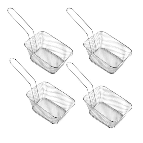 GoXteam 4 Pcs Mini Square Fry Basket Bulk Stainless Steel French Fry Holder Food Baskets with Handle Reusable Small Deep Fryer Holder for Home Kitchen Decor