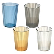 GoXteam 4Pcs Ribbed Drinking Glasses Set, Glass Cups Vintage Glassware Ribbed Cocktail Cup Clear Ice Coffee Highball Ripple Drinkware for Home Bar Beverages Gray Orange Blue Clear
