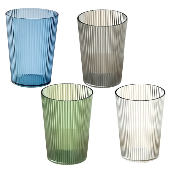 GoXteam 4Pcs Ribbed Drinking Glasses Set, Glass Cups Vintage Glassware Ribbed Cocktail Cup Clear Ice Coffee Highball Ripple Drinkware for Home Bar Beverages (Gray Green Blue Clear)