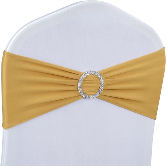 GoXteam 5.1" x 13.8" Chair Sashes Elastic Party Banquet, Gold, ( 50 Count )