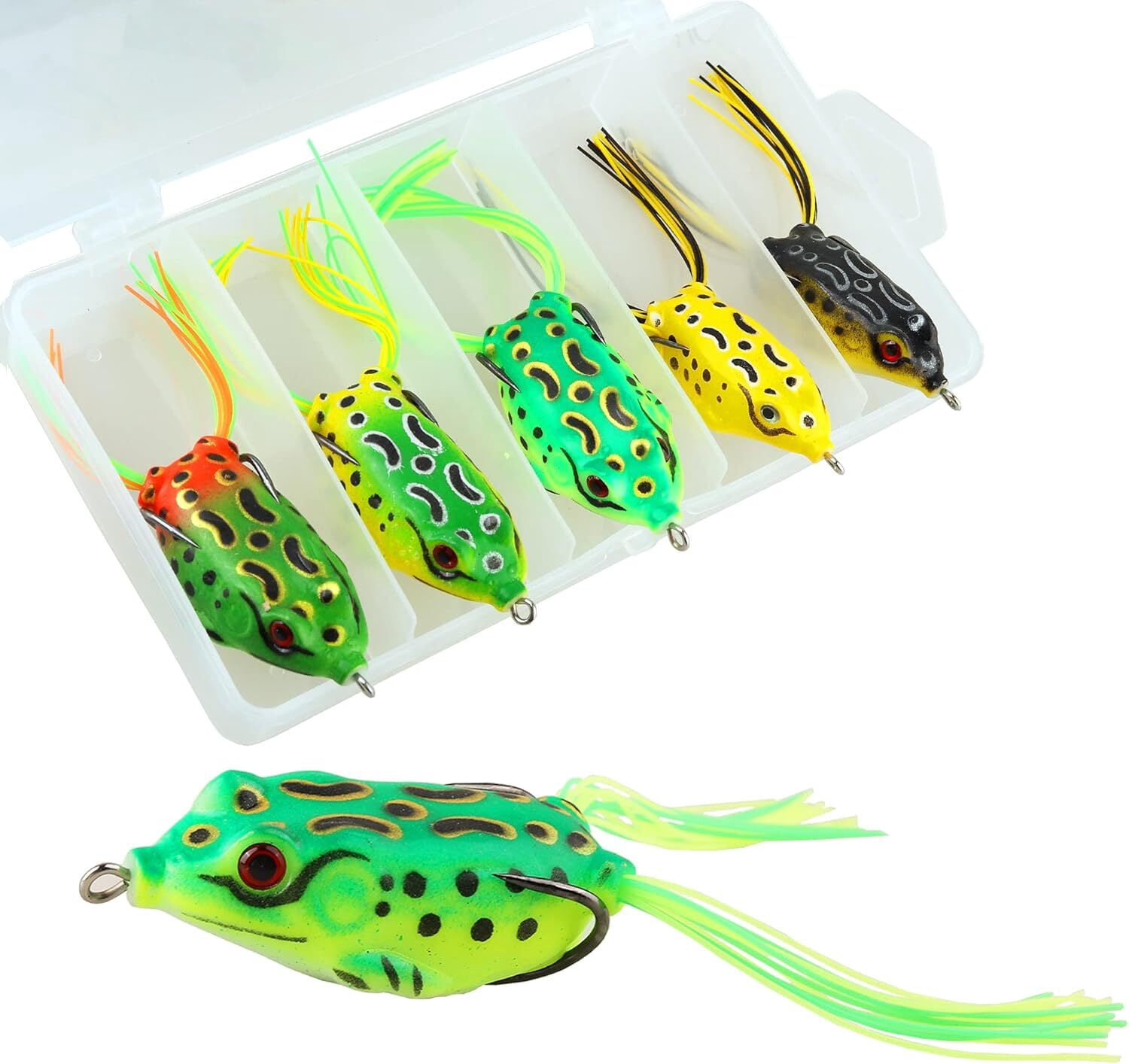 Topwater Frog Lures Kit – 5 Soft Hollow Body Frog Baits With Tackle Box For Bass Fishing - View #2
