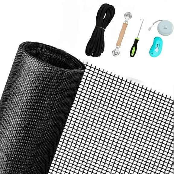 GoXteam 6 PCS Screen Repair Kit, 48" x 118" Window Screen Replacement with Spline, Roller, Hook, Tape Measure, Cutter, Fiberglass Screen Mesh for Window/Screen Door/Patio/Sliding Door
