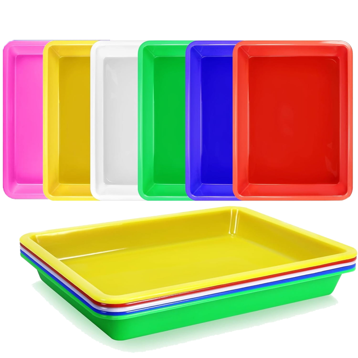 GoXteam 6 Pack Activity Plastic Art Trays, 10.9'' x 8.3'' Art Trays for Arts and Crafts, Multicolor Plastic Art Trays for DIY Projects, Beads, Painting, Jewelry