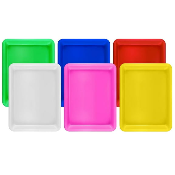 GoXteam 6 Pack Multicolor Plastic Art Trays, Activity Tray Crafts Organizer Tray Serving Tray for Home Art and Crafts, DIY Projects, Painting, Beads, Organizing Supply