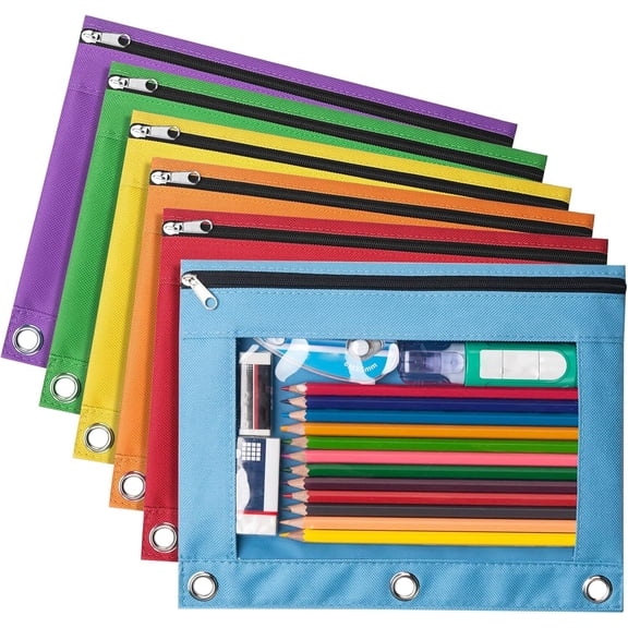 GoXteam 6 pack Pencil Pouch Case Box Bag for 3 Ring Binder Office Supplies, Clear Preppy Stuff Large Aesthetic Pen Organizer, Back to College Stationary