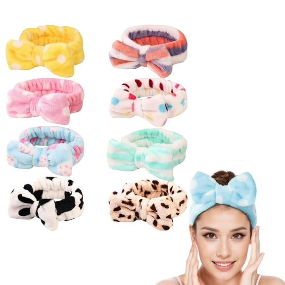 GoXteam 8 PCS Face Wash Headband Wristband for Women Girls, Soft Microfiber Facial Spa Hair Wraps Makeup Skincare Bath Headbands for Washing Face (8 Colors)