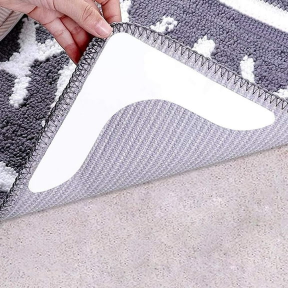 GoXteam 8 Pcs Rug Tape, Removable Prevent Curling Rug Corner Holder, Keep Rug in Place Non Slip Adhesive Rug Stopper for Hardwood Floors and Tile, White