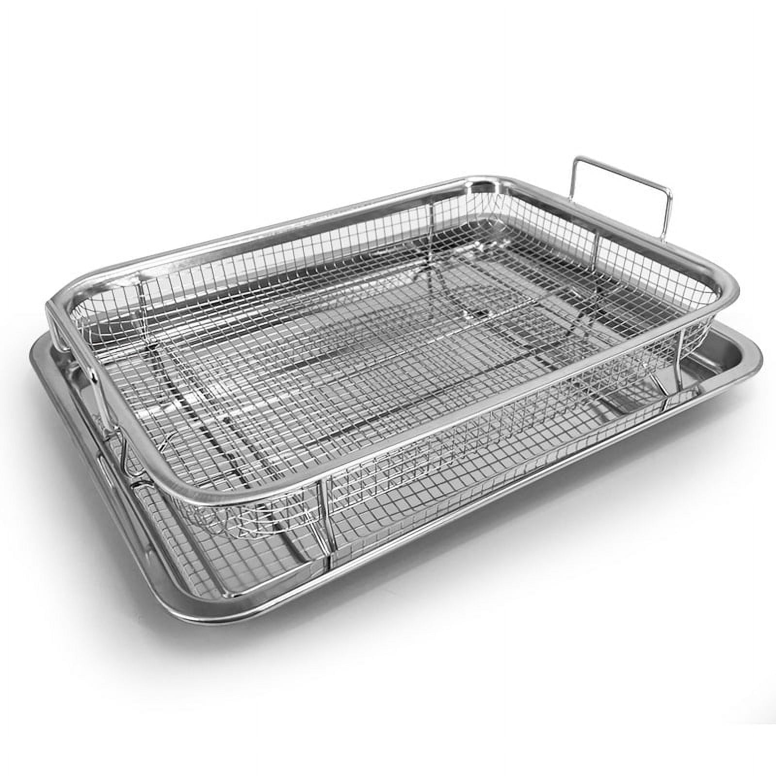 Cesta para freidora de aire GoXteam para horno, bandeja y cesta crujiente de acero inoxidable 18/8 de 12.8x9.6 pulgadas, bandeja crujiente para freidora de aire y recolector de grasa, apta para lavavajillas