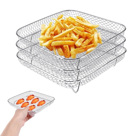 GoXteam Air Fryer Racks 3Pcs Stackable Set, Stainless Steel Mesh Baskets, Multi-Use for Air Fryer, Steamer, Oven, Dishwasher Safe (7.8 x 7.8in Square)